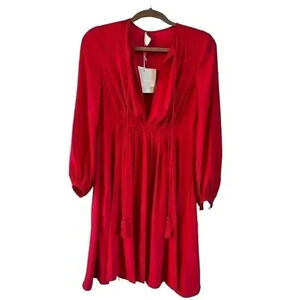 NWT Noon By Noor Tie Neck Mini Hot Pink Dress Size 2 Luxury Designer